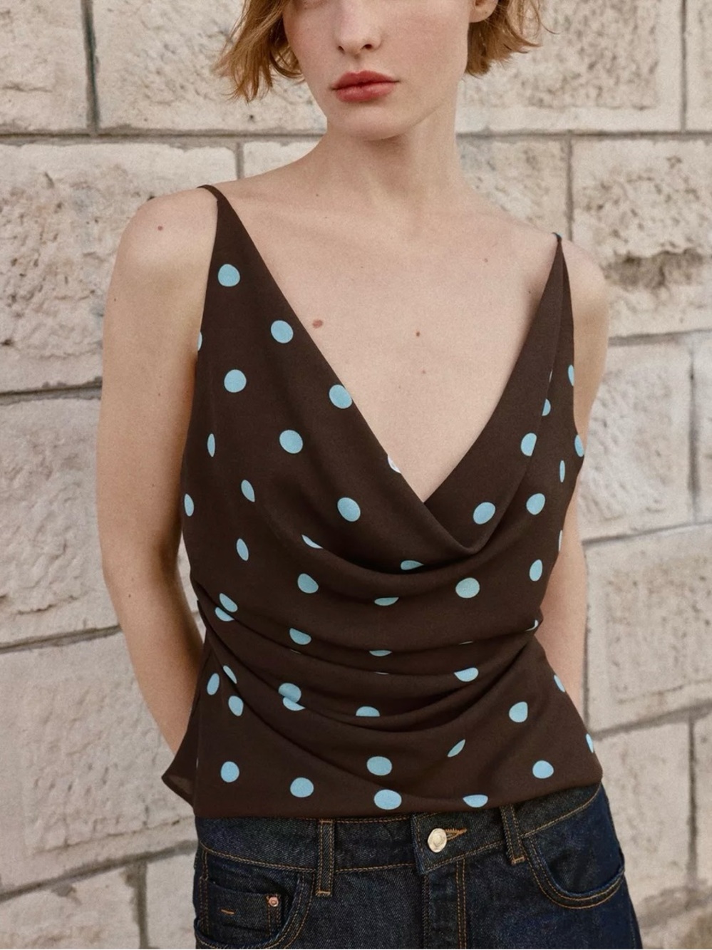 NWT ZARA FLOWY POLKA DOT TOP